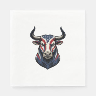 Patriottische Stier Kop Vintage Gravure Ontwerp_1 Servet
