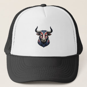 Patriottische Stier Kop Vintage Gravure Ontwerp_1 Trucker Pet