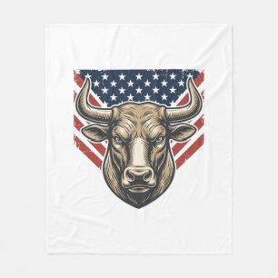 Patriottische Stier Kop Vintage Gravure Vector Kun Fleece Deken
