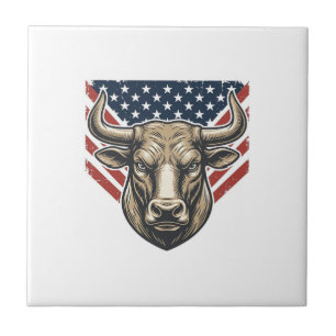 Patriottische Stier Kop Vintage Gravure Vector Kun Tegeltje