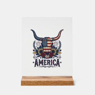 Patriottische Stier Schedel Amerika Vintage 4 juli Acryl Bord