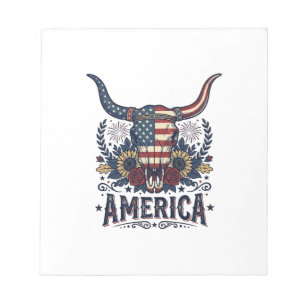 Patriottische Stier Schedel Amerika Vintage 4 juli Notitieblok