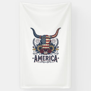 Patriottische Stier Schedel Amerika Vintage 4 juli Spandoek