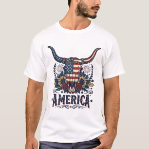 Patriottische Stier Schedel Amerika Vintage 4 juli T-shirt