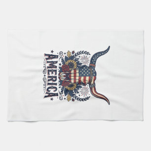 Patriottische Stier Schedel Amerika Vintage 4 juli Theedoek