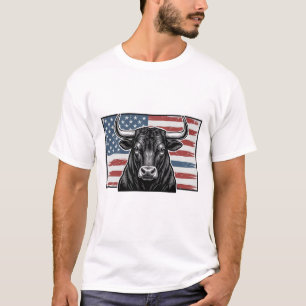 Patriottische Stier Vlag Vintage Gravure Ontwerp_1 T-shirt
