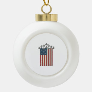 Patriottische straaljager vlag vintage graveer ont keramische bal ornament