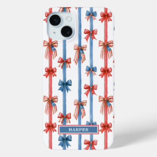 Patriottische Strikken en Strepen met Monogram iPhone 15 Mini Hoesje