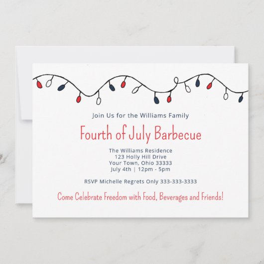 Patriottische String Lights Vierde juli Barbecue Kaart (Voorkant)