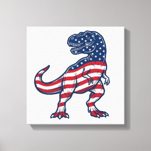 Patriottische T-Rex Amerikaanse Vlag Dinosaurus On Canvas Afdruk