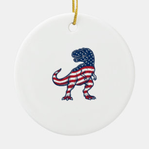 Patriottische T-Rex Amerikaanse Vlag Dinosaurus On Keramisch Ornament