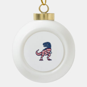 Patriottische T-Rex Amerikaanse Vlag Dinosaurus On Keramische Bal Ornament
