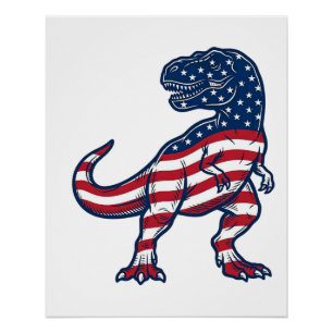 Patriottische T-Rex Amerikaanse Vlag Dinosaurus On Perfect Poster