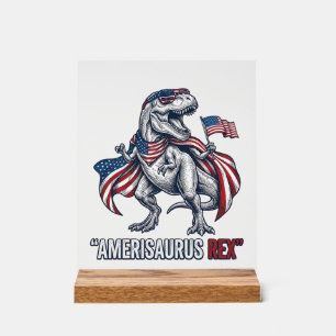 Patriottische T-Rex Amerisaurus Rex Witte Shirt On Acryl Bord