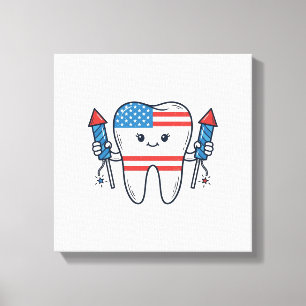 Patriottische Tand Mascotte Vuurwerk Vector Design Canvas Afdruk