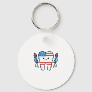 Patriottische Tand Mascotte Vuurwerk Vector Design Sleutelhanger