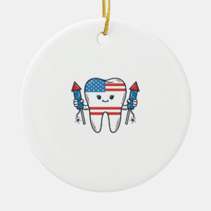 Patriottische Tand Mascotte Vuurwerk Vector Ontwer Keramisch Ornament