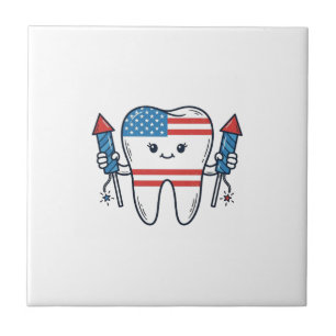 Patriottische Tand Mascotte Vuurwerk Vector Ontwer Tegeltje
