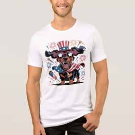 Patriottische teckel hond 4 juli Amerikaanse vlag Tri-Blend Shirt