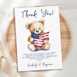 Patriottische teddybeer rood wit blauw Baby shower Bedankkaart