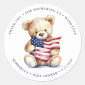 Patriottische teddybeer rood wit blauw Baby shower Ronde Sticker (Voorkant)
