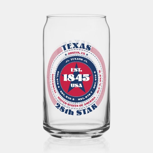 Patriottische Texas Typography Drinkware Set Blikvorm Glas (Voorkant)