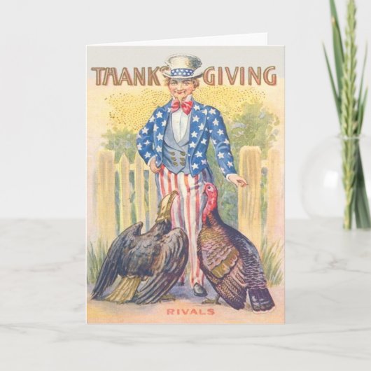 Patriottische Thanksgiving Turkije Uncle Sam Bald  Feestdagen Kaart (Voorkant)