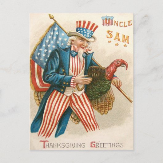 Patriottische Thanksgiving Uncle Sam Turkije Feestdagenkaart (Voorkant)