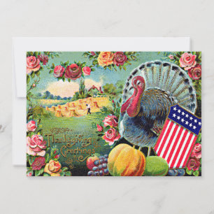 Patriottische Thanksgivingkalkoen Oogst Roos Feestdagenkaart