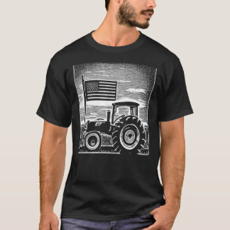 patriottische tractor op een boerderij - Amerikaa T-shirt