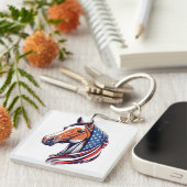 Patriottische trots: Kwartpaard met Amerikaanse vl Sleutelhanger (Voorkant Rechts)
