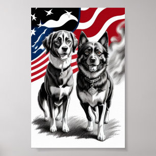 Patriottische Twee Honden Vlag Kunst Poster