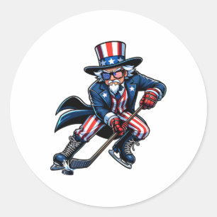 Patriottische Uncle Sam Hockey speler 4 juli Manne Ronde Sticker