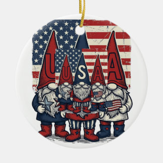 Patriottische USA-kabouter trio vintage vectorontw Keramisch Ornament
