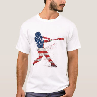 Patriottische USA-vlag honkbalspeler spattenkunst T-shirt