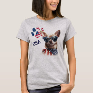 Patriottische USA Vlag Poot Print Chihuahua Hond T-shirt