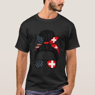 Patriottische Usa Zwitserse Moeder Amerikaanse Zwi T-shirt