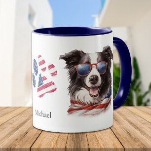 Patriottische Verenigde Staten Vlaggengrens Collie Mok