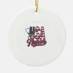 Patriottische Verpleegster USA Hart Stethoscoop Sh Keramisch Ornament