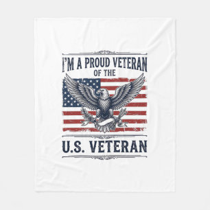Patriottische Veteranen Adelaar Vintage Gravure Sh Fleece Deken