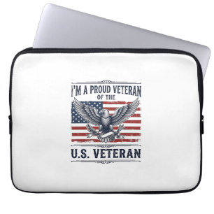Patriottische Veteranen Adelaar Vintage Gravure Sh Laptop Sleeve