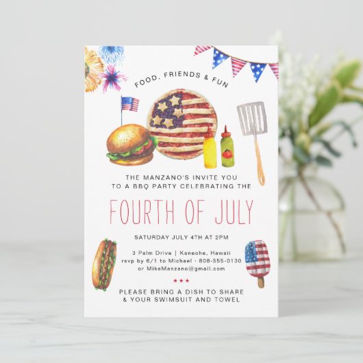 Patriottische vier juli BBQ-feest uitnodiging (Staand voorkant)