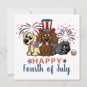 Patriottische Vierde Juli Honden Vuurwerk Schattig Feestdagenkaart