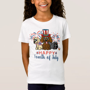 Patriottische Vierde Juli Honden Vuurwerk T-shirt