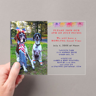 Patriottische viering picknickfeest honden 4 juli acryl uitnodigingen