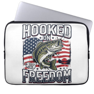 Patriottische Vissen Haak aan vrijheid Vintage Bas Laptop Sleeve