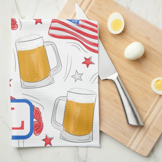 Patriottische Vlag Bier Kreeft Sterren Monogram Theedoek (Quarter Fold)