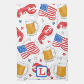 Patriottische Vlag Bier Kreeft Sterren Monogram Theedoek (Verticaal)