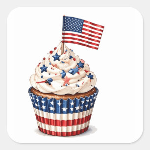 Patriottische vlag cupcake muffin 4 juli vierkante sticker