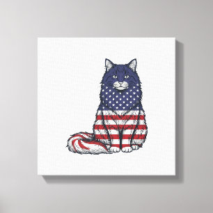Patriottische Vlag Kat Vintage Gravure Shirt Ontwe Canvas Afdruk